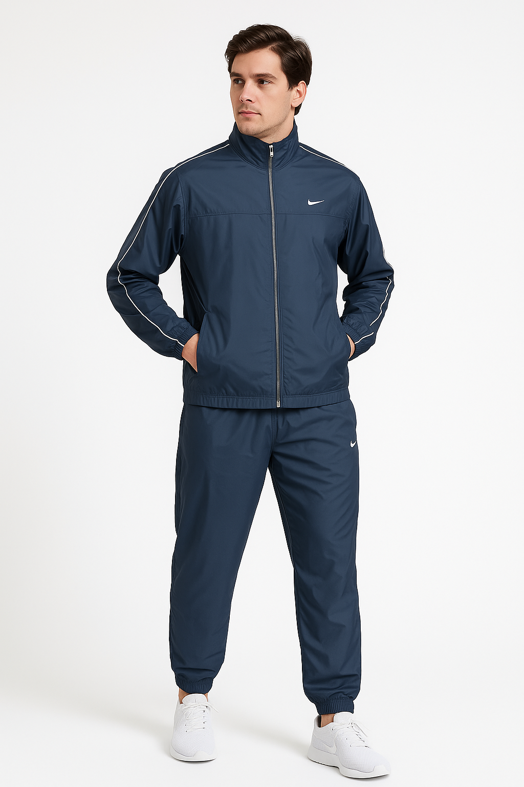 Nike Performance Set – Black Track Pants & Navy-Grey Windbreaker Jacket